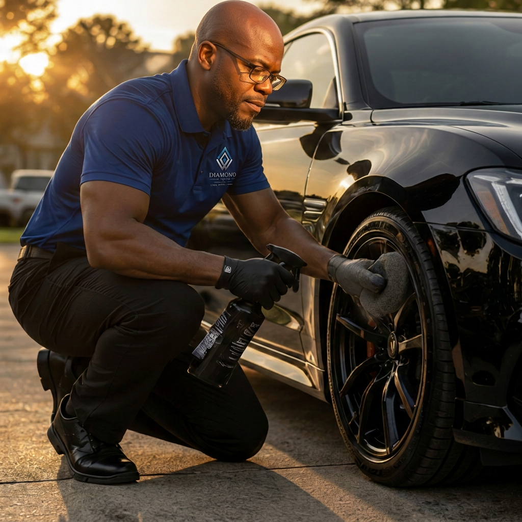 Diamond Services technician finishing a vehicle exterior