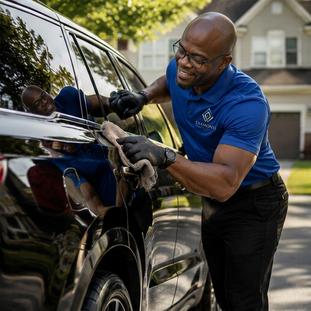 Diamond Services technician detailing a vehicle interior
